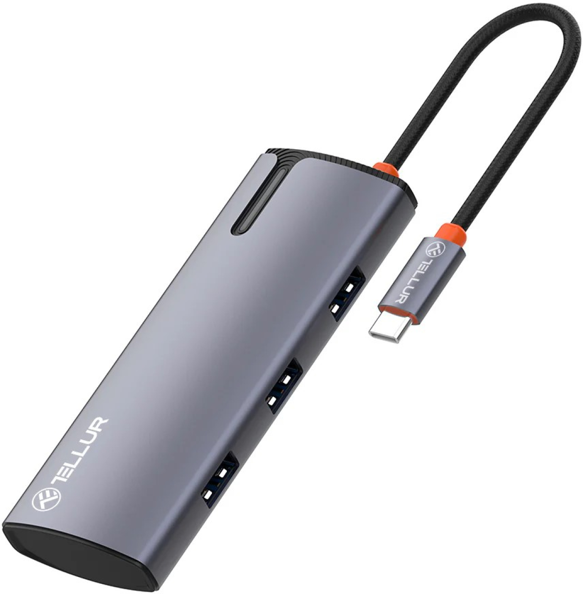 USB Хъб Tellur USB-C hub, 1xPD 3.0 100W, 1xHDMI 4K, 3xUSB 3.0, алуминий, сивна ниска цена с бърза доставка - BestPC.BG