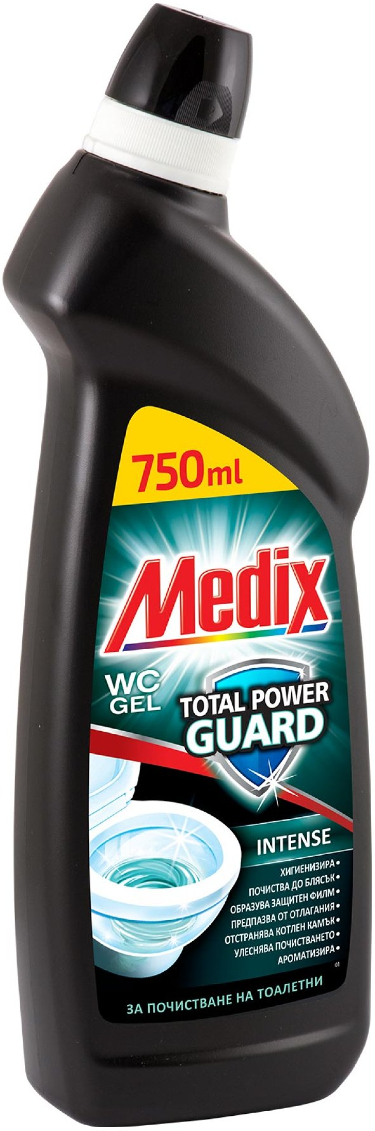 Почистващ продукт Medix Препарат за почистване на тоалетни Total Power Guard Intense, гел, черен, 750 mlна ниска цена с бърза доставка - BestPC.BG