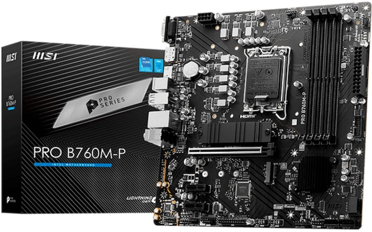 Дънна платка MSI PRO B760M-B DDR4, mATX, Socket 1700, Dual Channel DDR4 4800(OC)MHz, 1x PCIe x16 sна ниска цена с бърза доставка - BestPC.BG