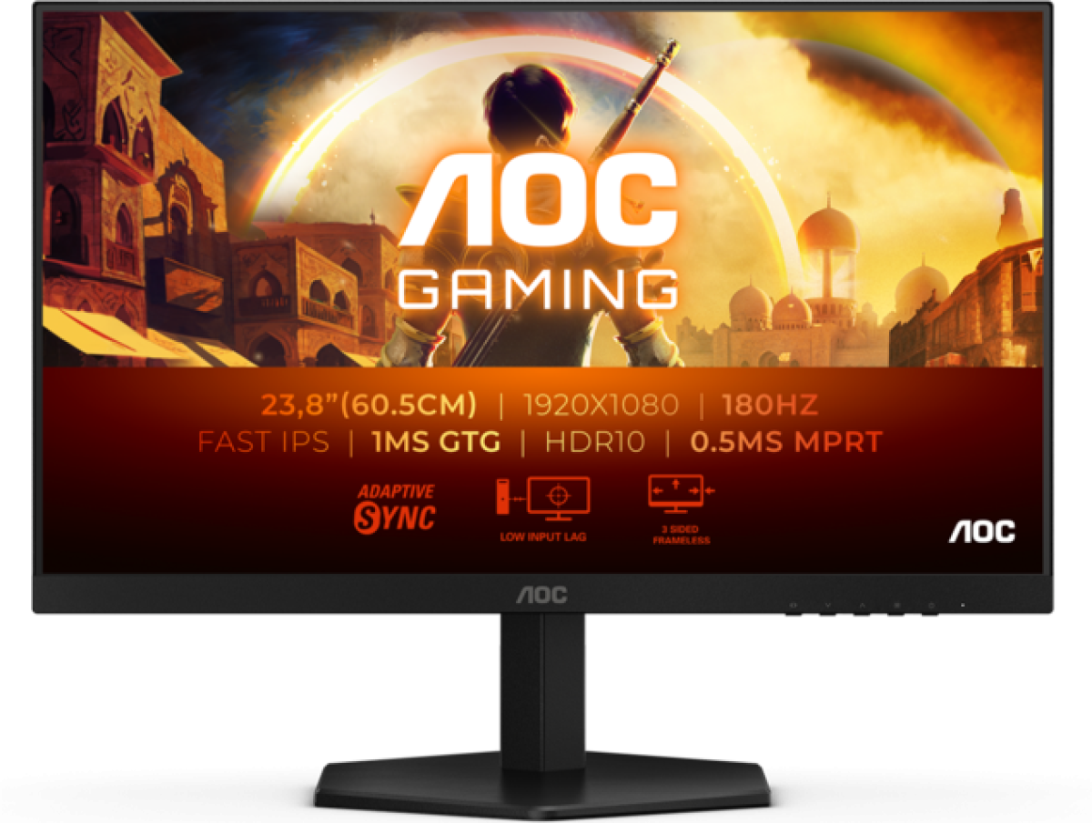 Монитор Геймърски AOC 24G42E, 23.8" Fast IPS WLED, 1920x1080 180Hz, 1ms GtG, 0.5ms MPRT, 300cd m-2на ниска цена с бърза доставка - BestPC.BG