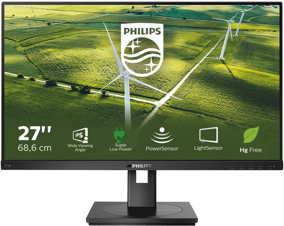 Монитор PHILIPS 272B1G-00 27inch, 1920x1080 Full HD, IPS, 75 Hz, 250 cd/m², 1000:1, 4 ms, HDMI, DVI-D, VGA, DisplayPort, черенна ниска цена с бърза доставка - BestPC.BG