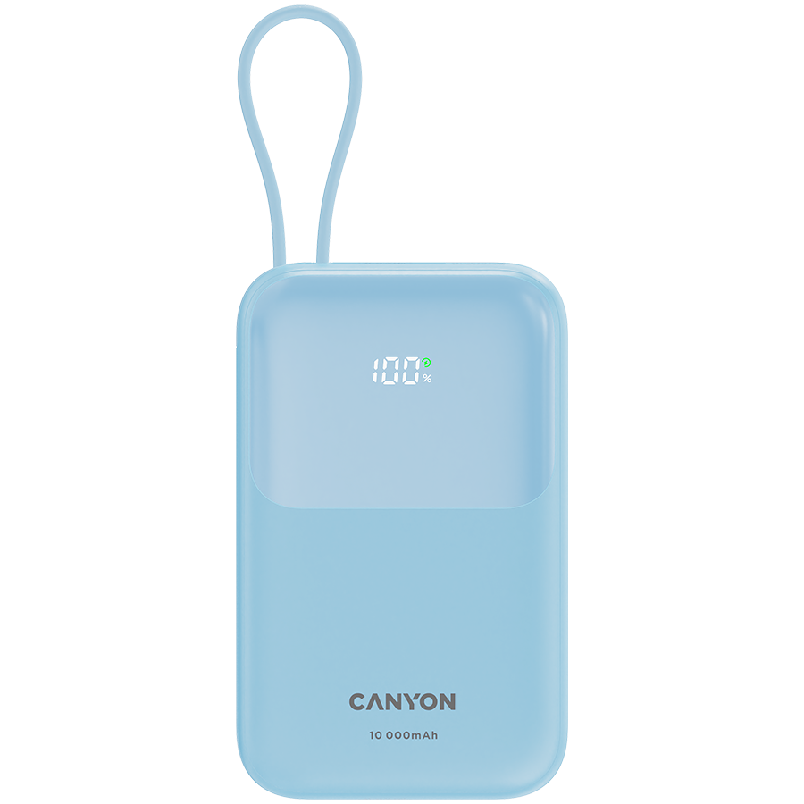 Външна батерия CANYON power bank OnPower 101 built-in cable 10000 mAh PD22.5W Blueна ниска цена с бърза доставка - BestPC.BG