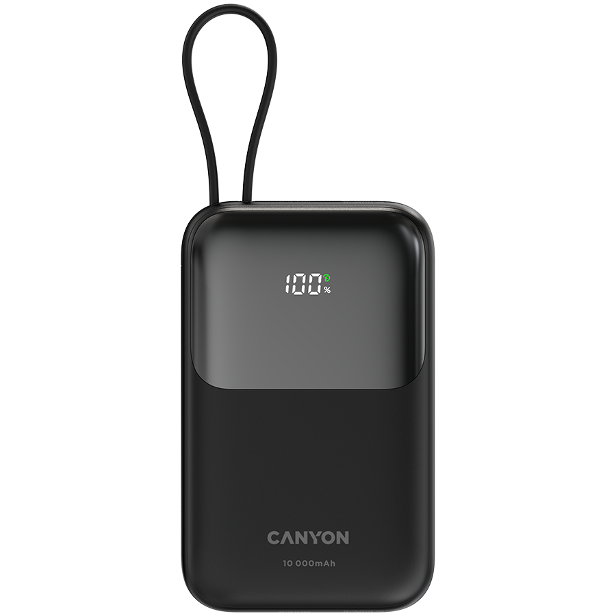 Външна батерия CANYON power bank OnPower 101 built-in cable 10000 mAh PD22.5W Blackна ниска цена с бърза доставка - BestPC.BG