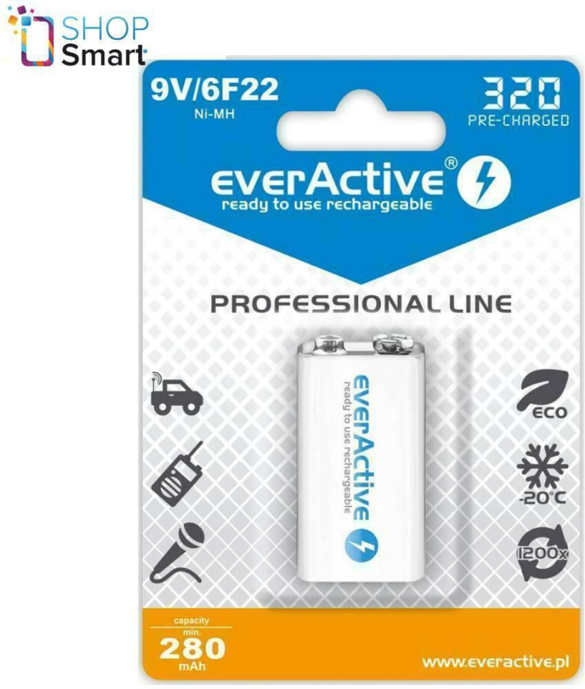 Акумулаторна Батерия R22 9V NiMH 280mAh-320 precharged 1бр. в опаковка EVERACTIVEна ниска цена с бърза доставка - BestPC.BG