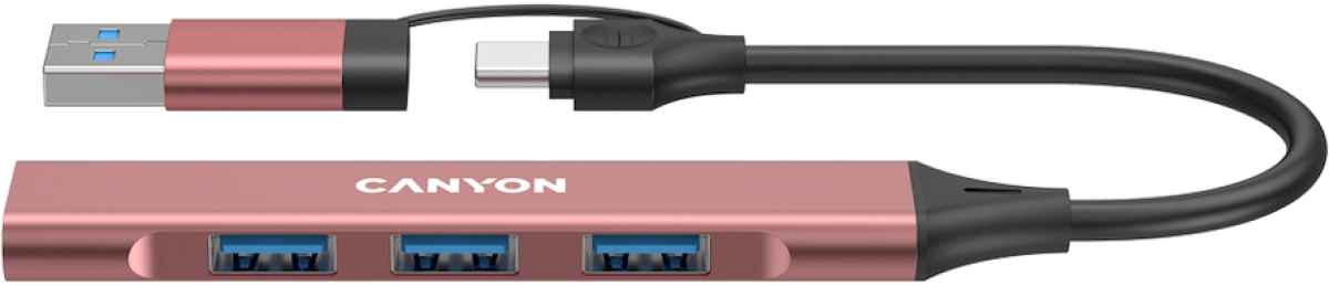 USB Хъб CANYON CNS-TDS02P, 4in1, USB-A-C, Розовна ниска цена с бърза доставка - BestPC.BG