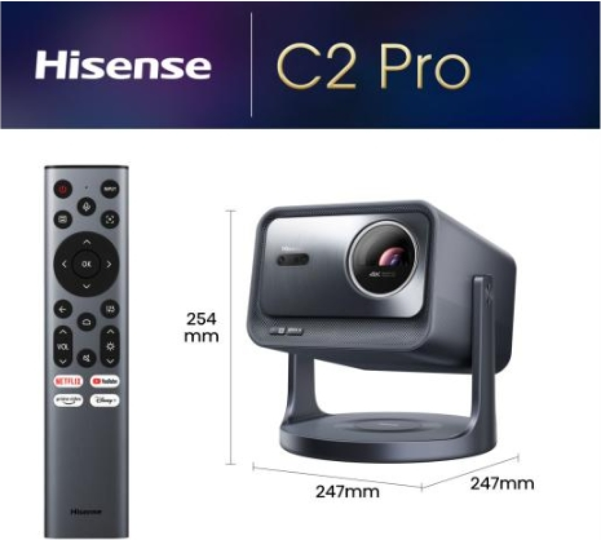 Проектор Hisense C2 Pro Smart mini Laser Projector, 4K Ultra HD 3840x2160, 2000:1, 2600 lum, 60 Hz, Optical Zoom& Digital Zoom,Dolby Visionна ниска цена с бърза доставка - BestPC.BG