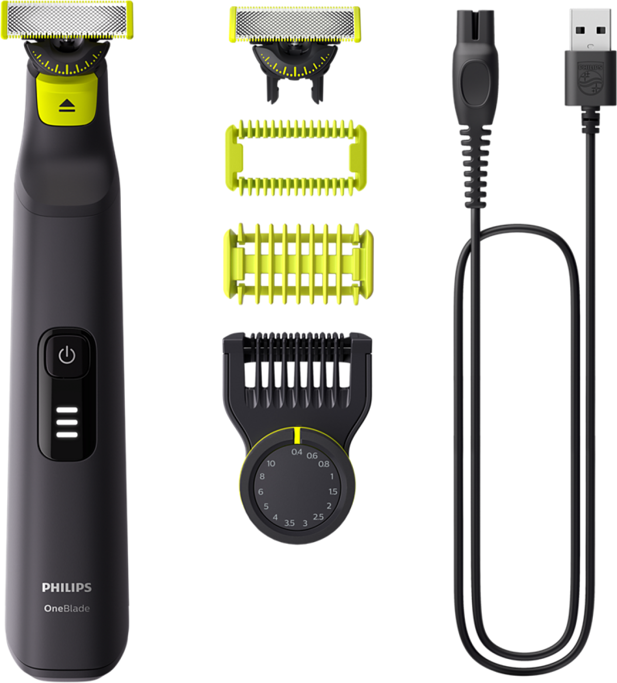 Тример PHILIPS OneBlade Pro 360 Face + Body - Гребен с 14 настройки, 100 – 240 V., 5.4 W, Акумулаторна литиево-йонна батерия,на ниска цена с бърза доставка - BestPC.BG