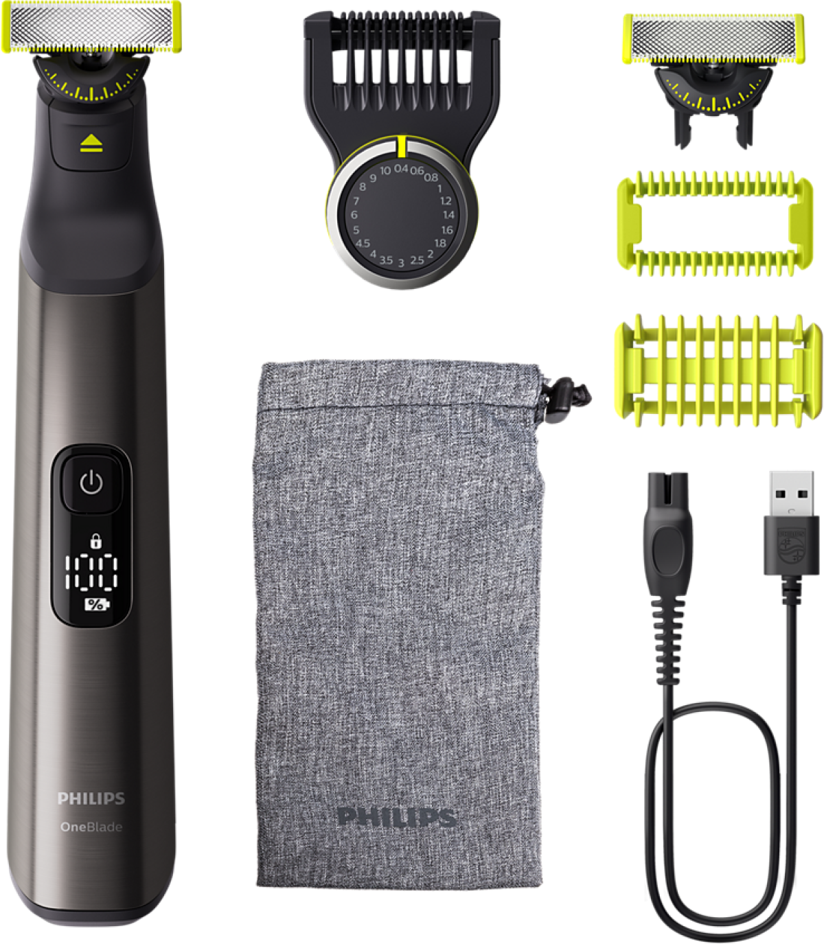 Тример PHILIPS OneBlade Pro 360 Face + Body - 100 – 240 V, 5.4 W, За използване на сухо и мокро, Гребен за оформяне, 20 настройкина ниска цена с бърза доставка - BestPC.BG