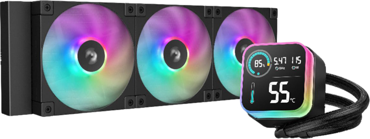 Водно охлаждане DeepCool LQ360, 360mm CPU Liquid Cooler, 3x120mm ARGB PWM Fans, LED Screen, Anti-Leak Technology, Blackна ниска цена с бърза доставка - BestPC.BG