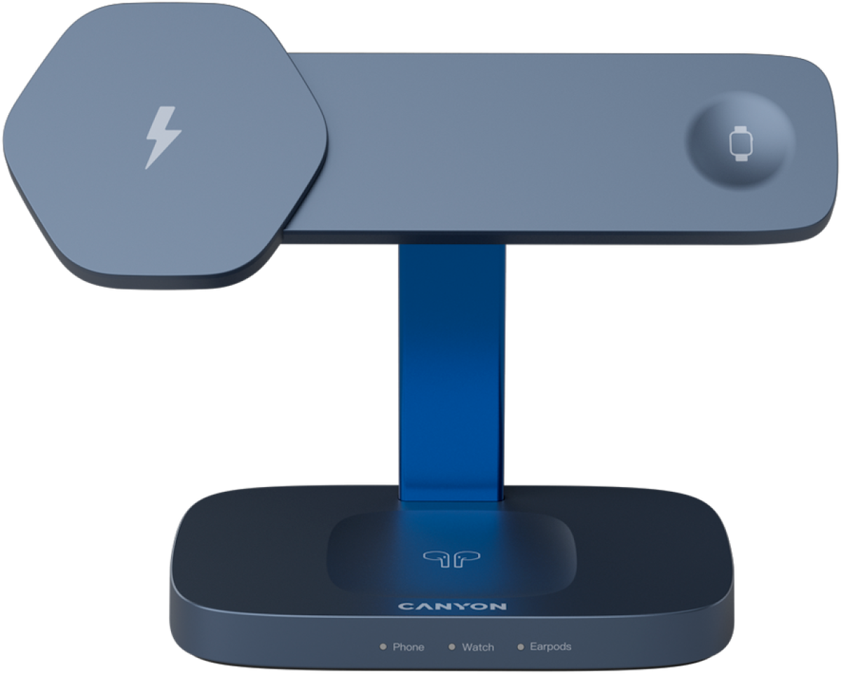 Принадлежност за смартфон CANYON Wireless Charging Station Hexagon 310 3in1 DarkGrey-Blueна ниска цена с бърза доставка - BestPC.BG