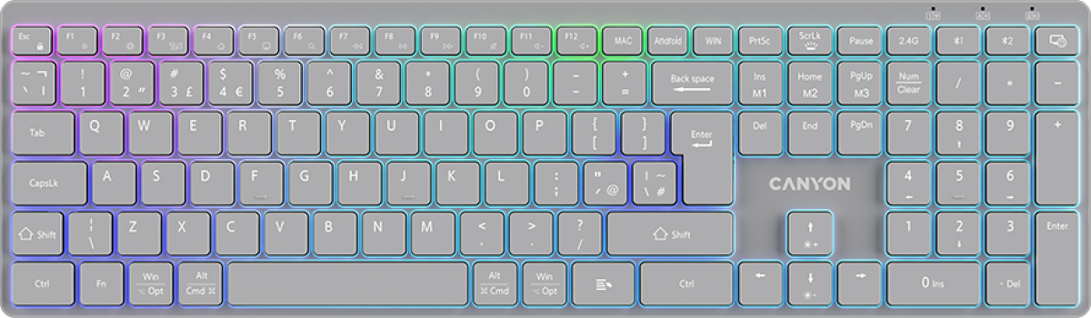 Клавиатура CANYON keyboard HKB-W11 UK-US RGB Dual Mode Wireless Greyна ниска цена с бърза доставка - BestPC.BG