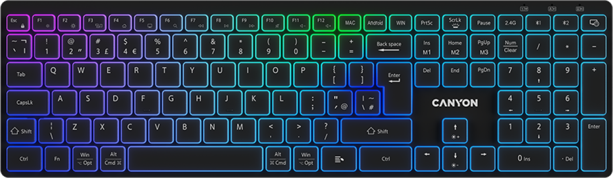 Клавиатура Геймърска CANYON keyboard HKB-W11 UK-US RGB Dual Mode Wireless Чернана ниска цена с бърза доставка - BestPC.BG