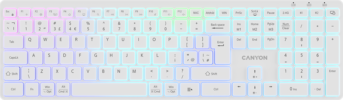 Клавиатура CANYON keyboard HKB-W11 UK-US RGB Dual Mode Wireless Бялана ниска цена с бърза доставка - BestPC.BG