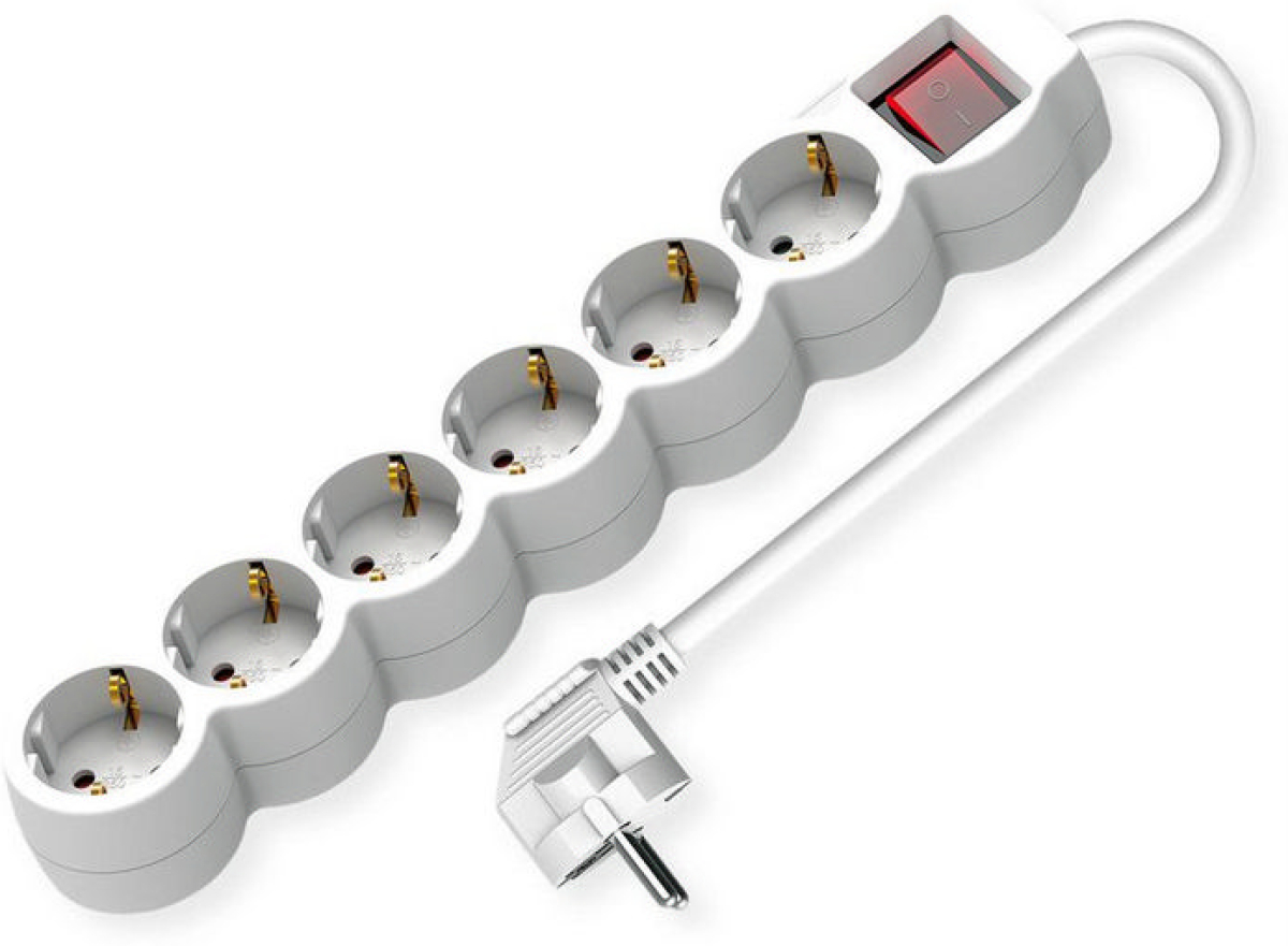 Контакт VALUE 19.99.0956 :: Разклонител, 6 гнезда, с ключ, бял, 3.0 мна ниска цена с бърза доставка - BestPC.BG