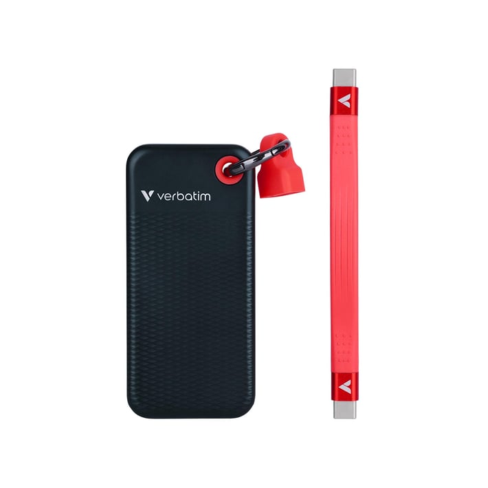 Външен SSD твърд диск Verbatim Pocket, 1 TB, джобен, USB 3.2, черно-червенна ниска цена с бърза доставка - BestPC.BG