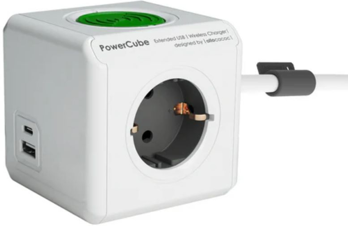 Контакт DesignNest PowerCube Extended 11092 разклонител с безжично зарядно, 3 гнезда, USB A+C, 1.5м. кабелна ниска цена с бърза доставка - BestPC.BG