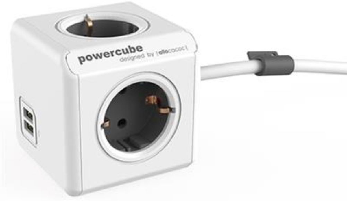 Контакт DesignNest PowerCube Extended 1407 разклонител, 4 гнезда, USB A+C, 3м кабел, сив (8718444083221)на ниска цена с бърза доставка - BestPC.BG