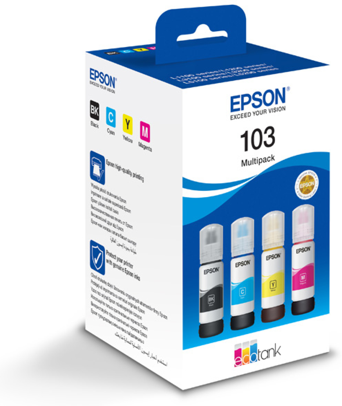 КОМПЛЕКТ БУТИЛКИ МАСТИЛО ЗА EPSON L1110/L3100/L3101/L3110/L3150/L5190 - 103 Multipack - BK/C/M/Yна ниска цена с бърза доставка - BestPC.BG