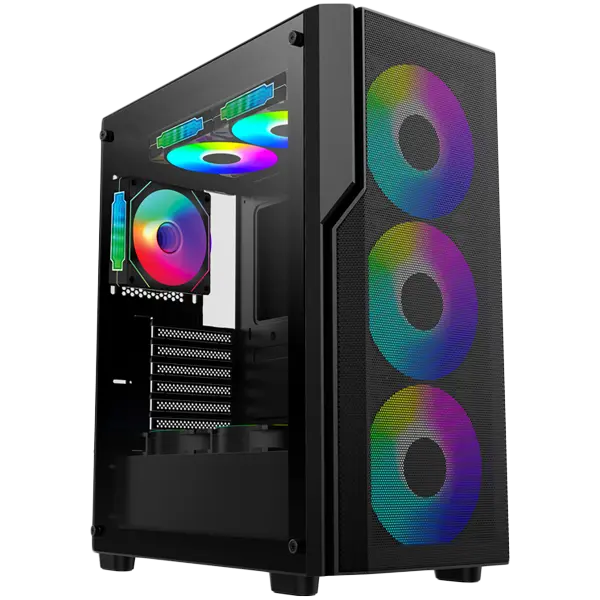 Кутия Chassis FC-AR17A-ARGB, 7 slots, 1 x Type C, 2 X USB 3.0, 4 x ARGB, remote, Without PSU, Blackна ниска цена с бърза доставка - BestPC.BG