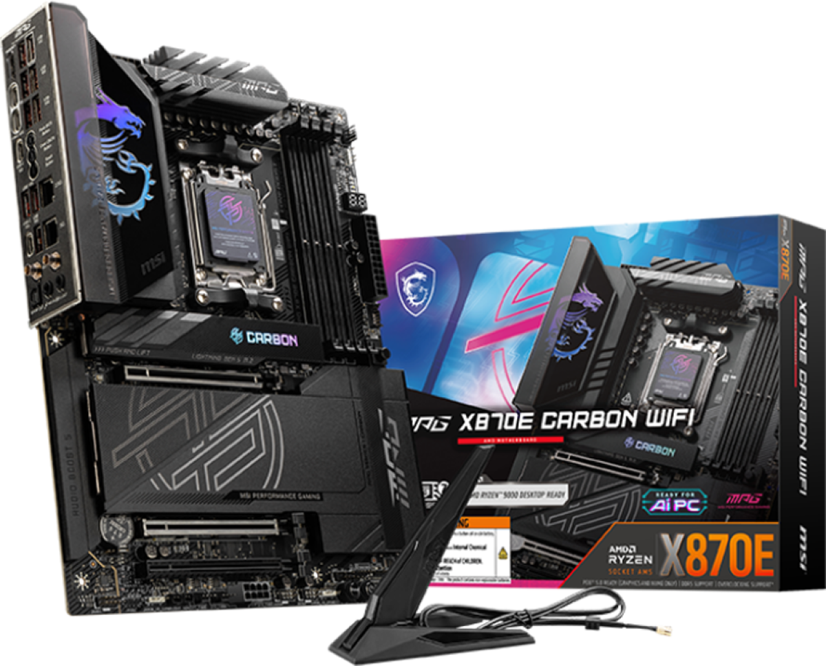 Дънна платка MSI MPG X870E CARBON WIFI, ATX, Socket AM5, 4x DDR5 Dual Channel DDR5 up to 8400(OC)MHzна ниска цена с бърза доставка - BestPC.BG