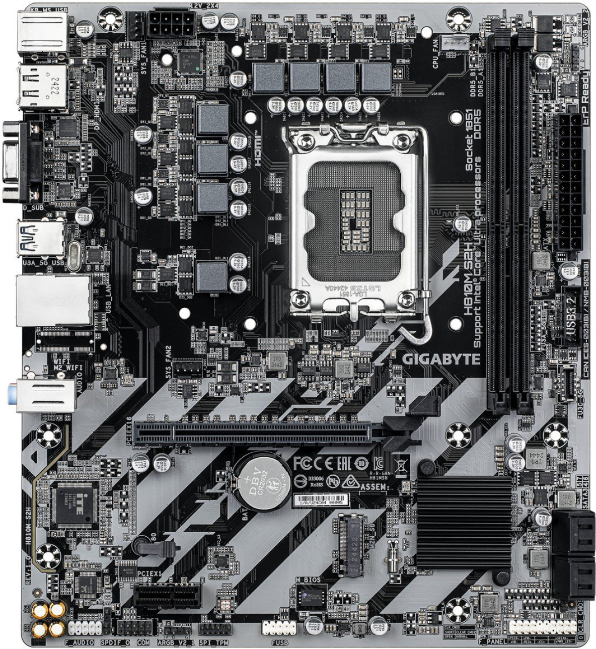 Дънна платка Gigabyte H810M S2H, LGA 1851, DDR5на ниска цена с бърза доставка - BestPC.BG