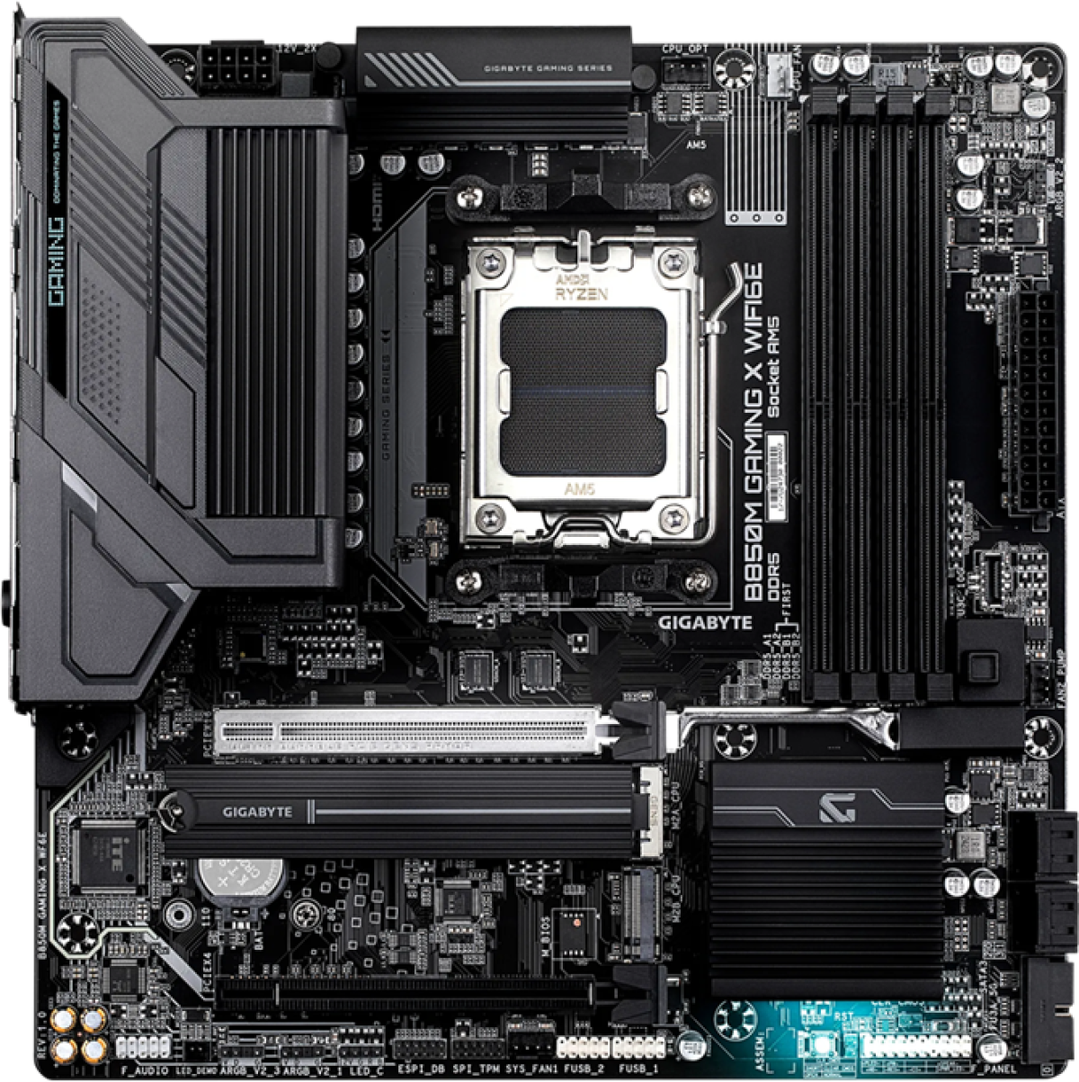 Дънна платка GIGABYTE B850M GAMING X WF6E, B850, AM5, DDR5, PCI-E 5.0, 4x SATA 6Gb/s, 2x M.2 slots, microATXна ниска цена с бърза доставка - BestPC.BG