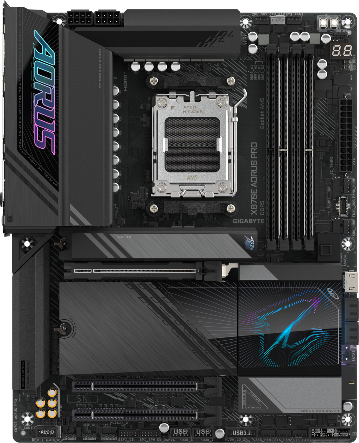 Дънна платка GIGABYTE X870E AORUS PRO WIFI 7, Socket AM5, 4 х DDR5, 256 GB, АТХна ниска цена с бърза доставка - BestPC.BG