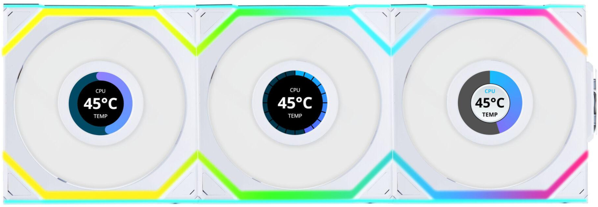 Вентилатор Lian-Li 3бр UNI FAN SL Wireless LCD ARGB PWM - 120 mm Белина ниска цена с бърза доставка - BestPC.BG