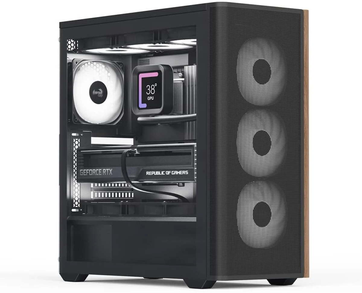 AeroCool кутия Case ATX - D501A Black, Addressable RGB, Woodна ниска цена с бърза доставка - BestPC.BG