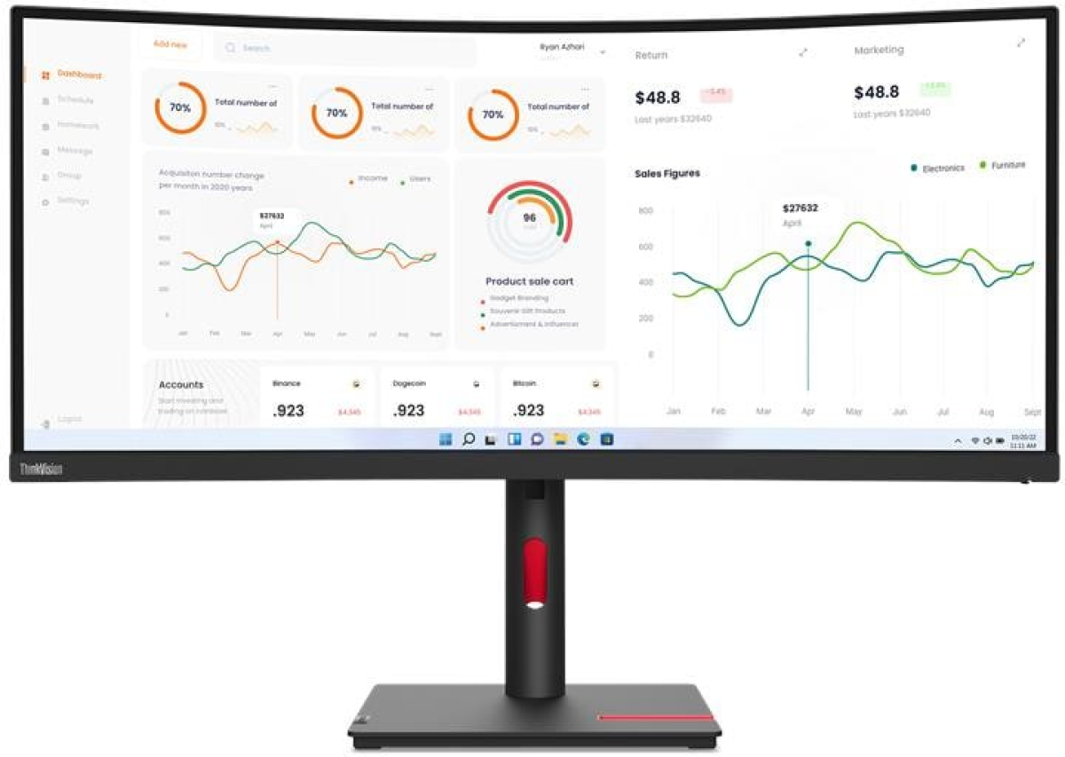Монитор LENOVO ThinkVision T34w-30 - 34" WQHD 3440x1440, VA дисплей, антирефлексно покритие 21:9, 1500 R, 4 ms., 60 Hz, Черенна ниска цена с бърза доставка - BestPC.BG