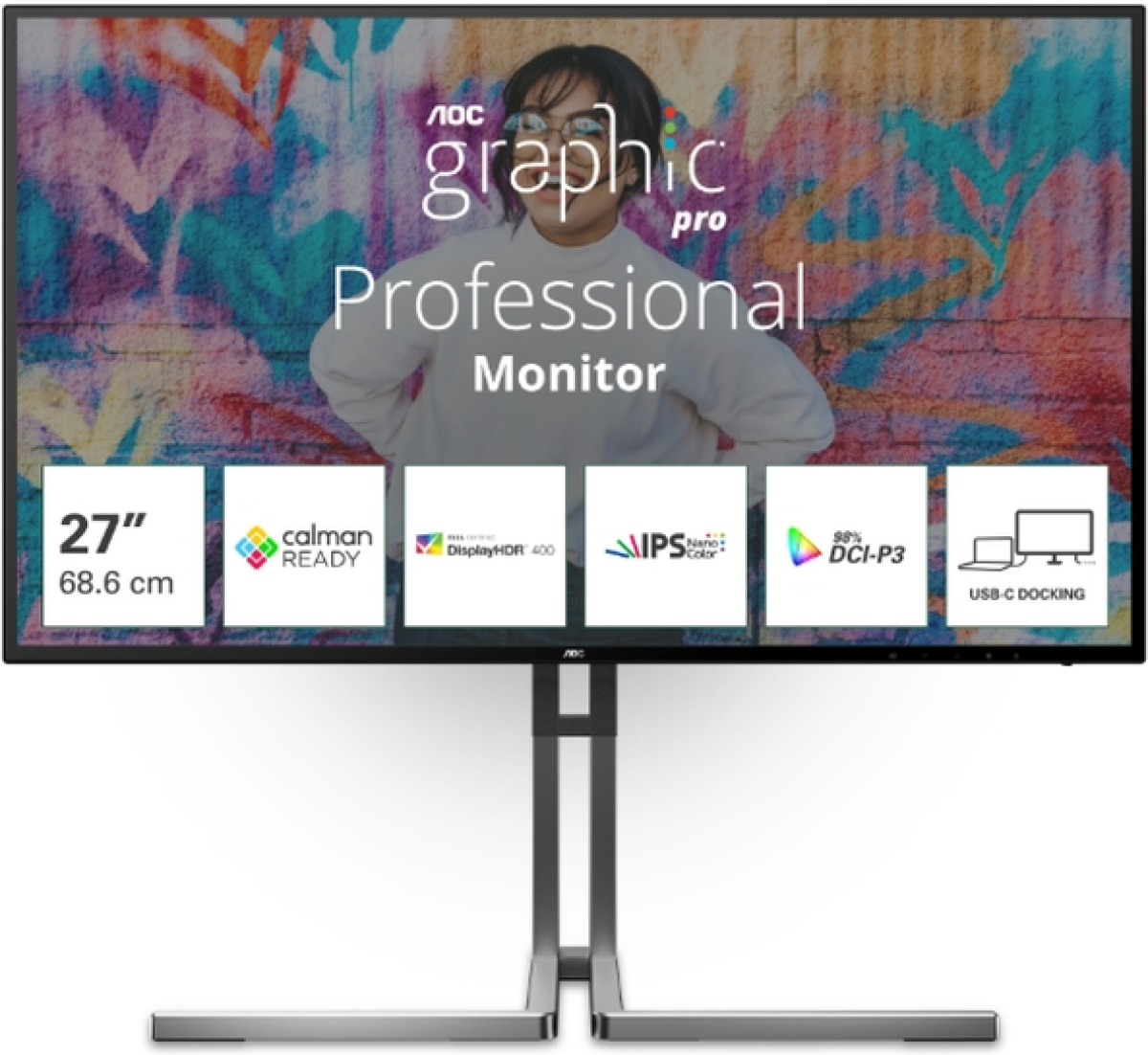 Монитор AOC U27U3CV, 27" Nano IPS WLED, 3840x2160 60Hz, 4ms GtG, 400cd m-2, 1300:1, 2xHDMI, DP, USB hubна ниска цена с бърза доставка - BestPC.BG