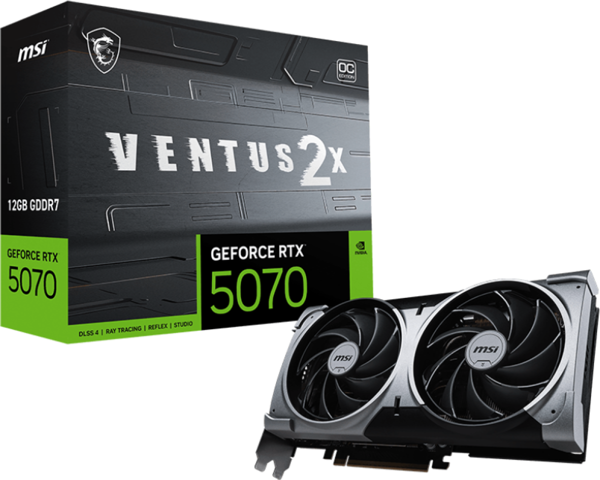 Видеокарта MSI GeForce RTX™ 5070 12G VENTUS 2X OC, 12GB GDDR7, 2542 MHz, 6144 CUDA, PCIe 5.0, 3x DP 2.1b, HDMI 2.1b, RAY TRACINGна ниска цена с бърза доставка - BestPC.BG