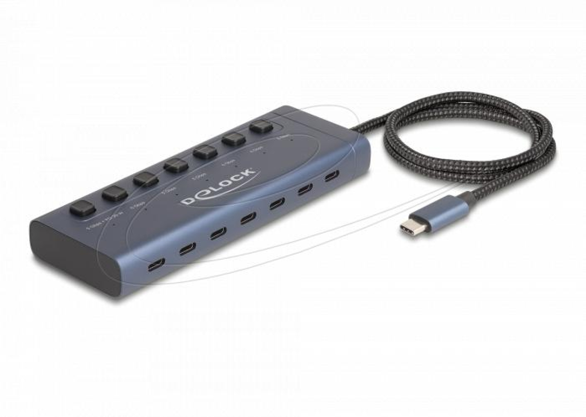 Delock USB Хъб, 7 x USB Type-C, 5 Gbps, 6 x Data USB-C, 1 x PD 20Wна ниска цена с бърза доставка - BestPC.BG