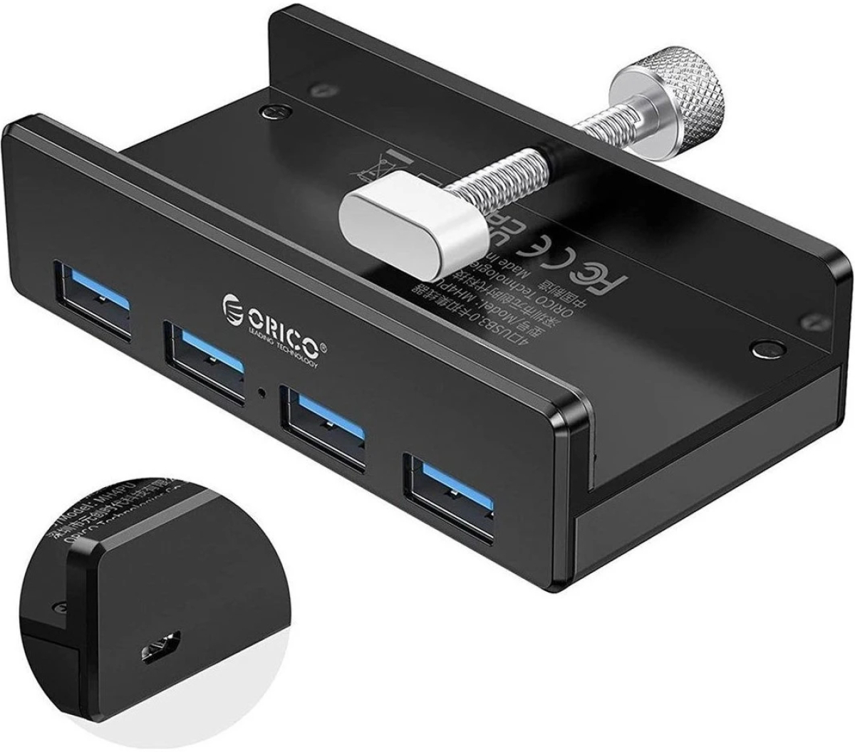 Orico хъб USB 3.0 HUB Clip Type 4 port - aux Micro-USB power input, Black - MH4PU-P-BKна ниска цена с бърза доставка - BestPC.BG