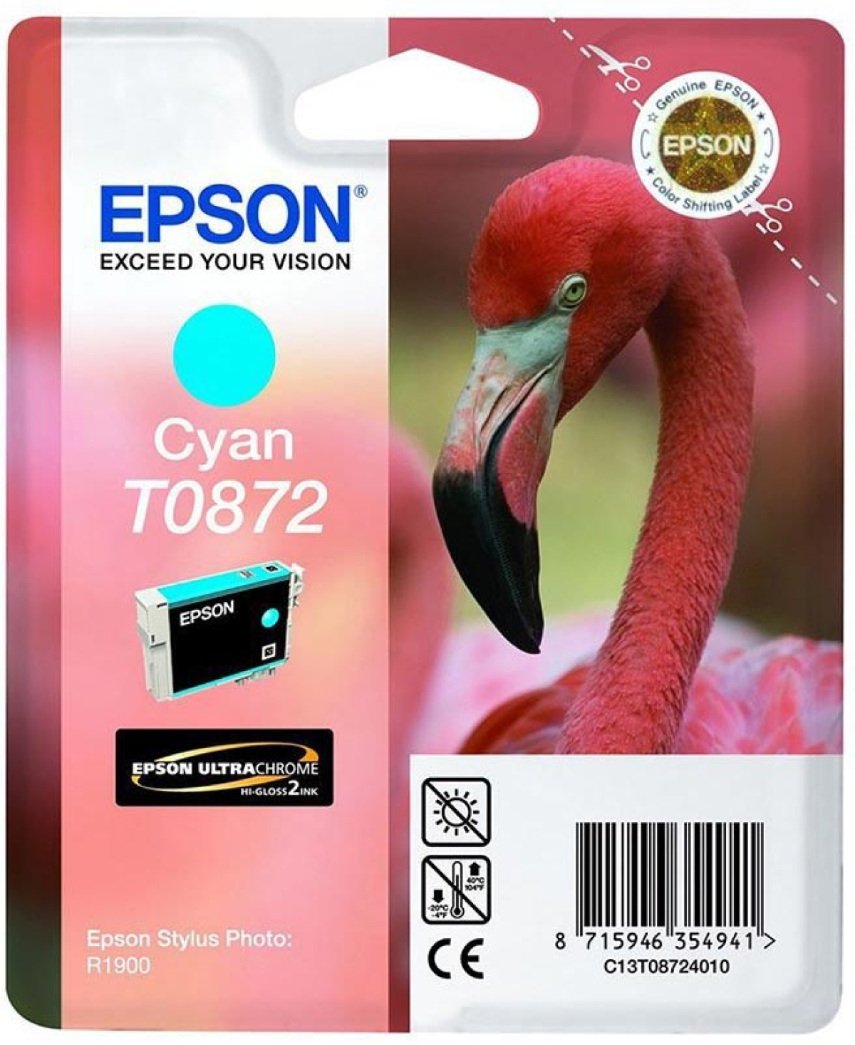 Касета с мастило Epson Патрон T0872, Stylus Photo R1900, 11.4 ml, Cyanна ниска цена с бърза доставка - BestPC.BG