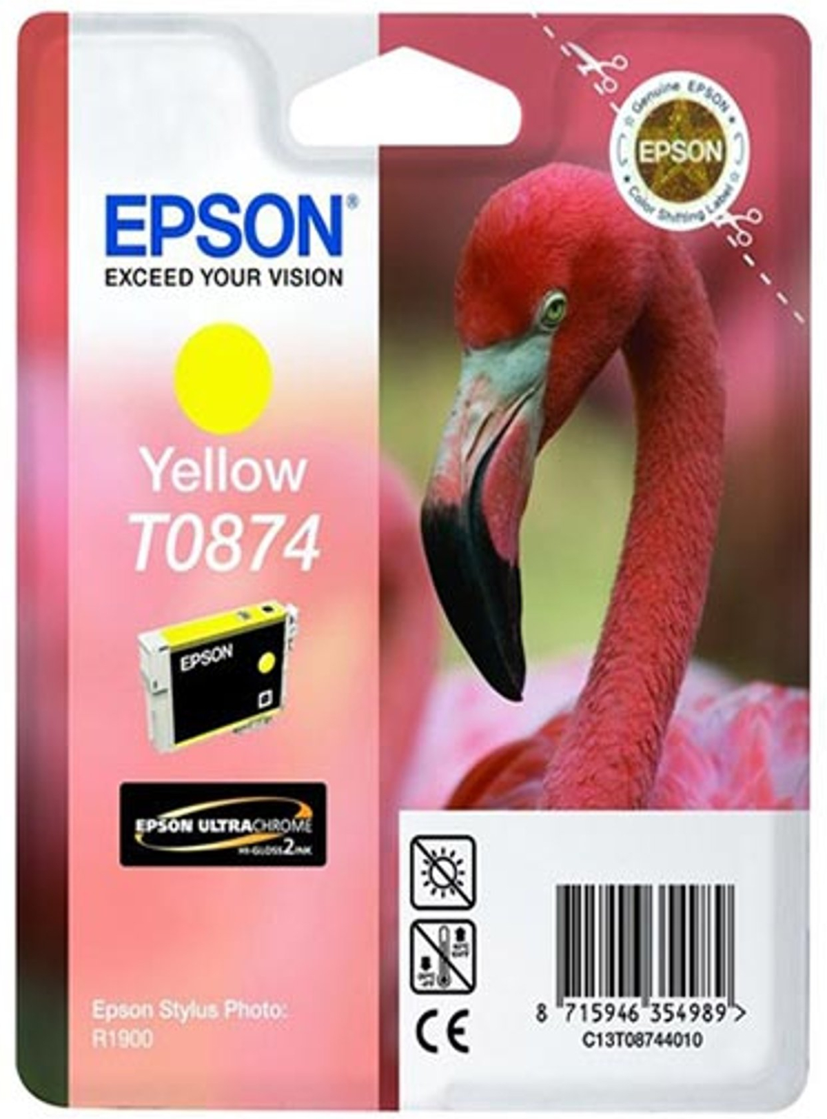 Касета с мастило Epson Патрон T0874, Stylus Photo R1900, 11.4 ml, Yellowна ниска цена с бърза доставка - BestPC.BG