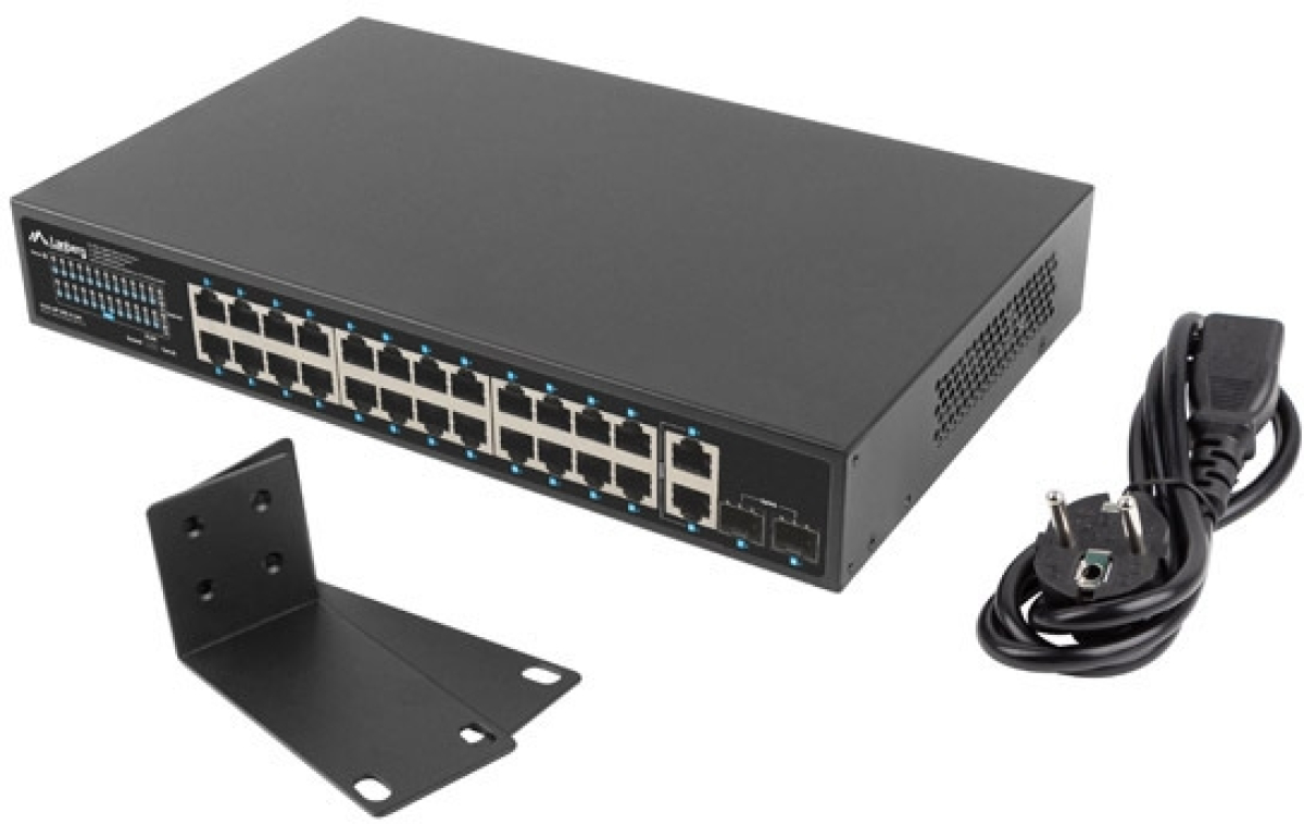 Комутатор/Суич Lanberg switch 24x 1GB poe+-2x GB 2x sfp rack 19" gigabit ethernet 360wна ниска цена с бърза доставка - BestPC.BG
