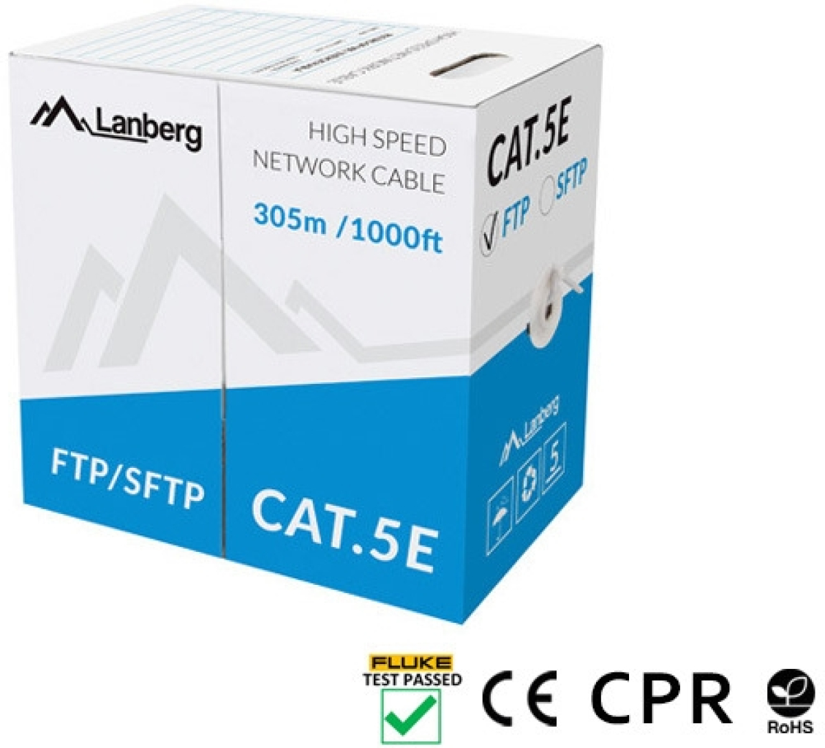 Инсталационен LAN кабел  Lanberg LAN cable CAT.5e ftp 305m solid cu grey cpr + fluke passedна ниска цена с бърза доставка - BestPC.BG
