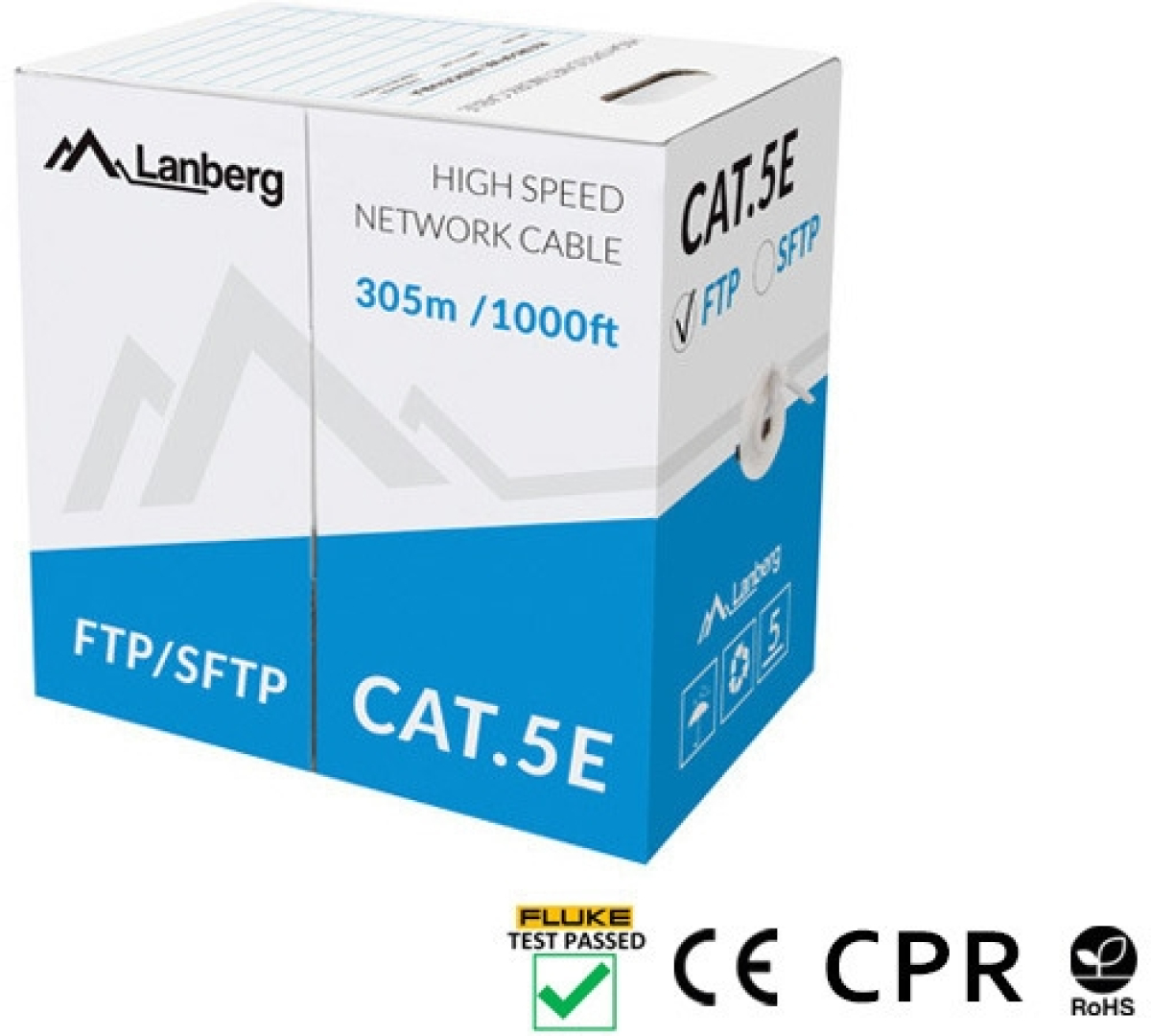 Инсталационен LAN кабел  Lanberg LAN cable CAT.5e sftp 305m solid cu cpr + fluke passed greyна ниска цена с бърза доставка - BestPC.BG