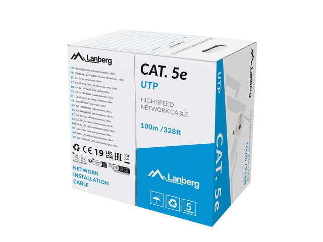 Инсталационен LAN кабел  Lanberg LAN cable CAT.5e utp 100m solid cu grey fluke passedна ниска цена с бърза доставка - BestPC.BG