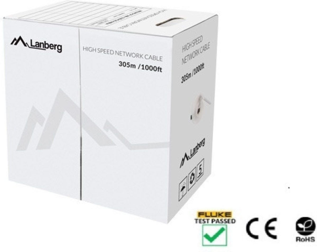 Инсталационен LAN кабел  Lanberg LAN cable CAT.5e utp 305m solid cu black flukeна ниска цена с бърза доставка - BestPC.BG