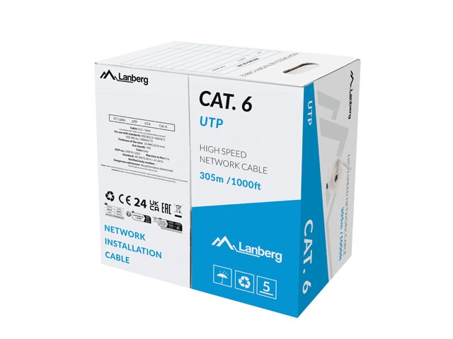 Инсталационен LAN кабел  Lanberg LAN cable CAT.6 305m solid cca grey fluke passedна ниска цена с бърза доставка - BestPC.BG