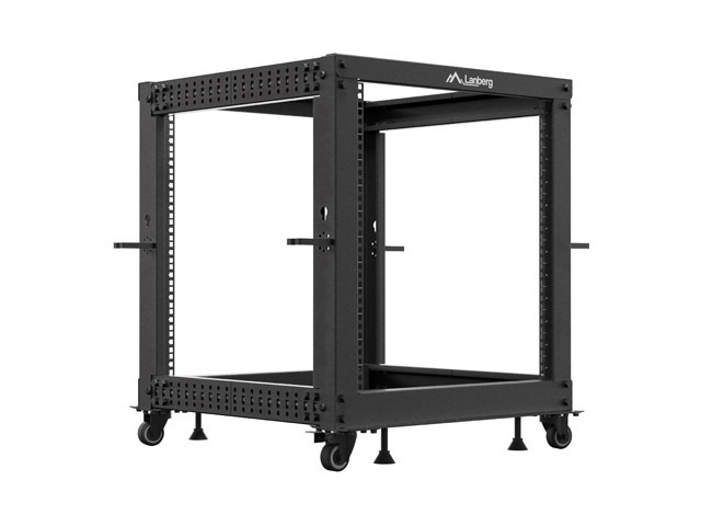 Шкаф за техника - Rack Lanberg open rack 19" 12U 600x600-1100 adjustable blackна ниска цена с бърза доставка - BestPC.BG