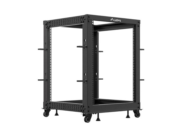 Шкаф за техника - Rack Lanberg open rack 19" 15U 600x600-1100 adjustable blackна ниска цена с бърза доставка - BestPC.BG