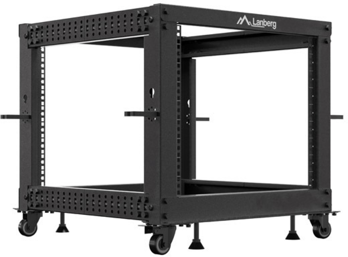 Шкаф за техника - Rack Lanberg open rack 19" 9U 600x600-1100 adjustable blackна ниска цена с бърза доставка - BestPC.BG