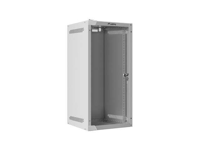Шкаф за техника - Rack Lanberg rack cabinet 10" wall-mount 12U-280x310 for self-assembly with glass door grey (flat pack)на ниска цена с бърза доставка - BestPC.BG