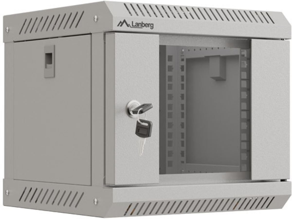 Шкаф за техника - Rack Lanberg rack cabinet 10" wall-mount 4U-300x300 (flat pack) with glass door greyна ниска цена с бърза доставка - BestPC.BG