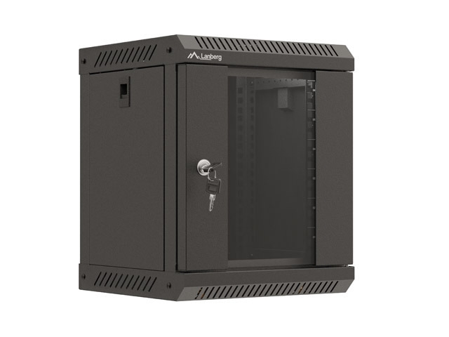 Шкаф за техника - Rack Lanberg rack cabinet 10" wall-mount 6U-300x300 (flat pack) with glass door blackна ниска цена с бърза доставка - BestPC.BG
