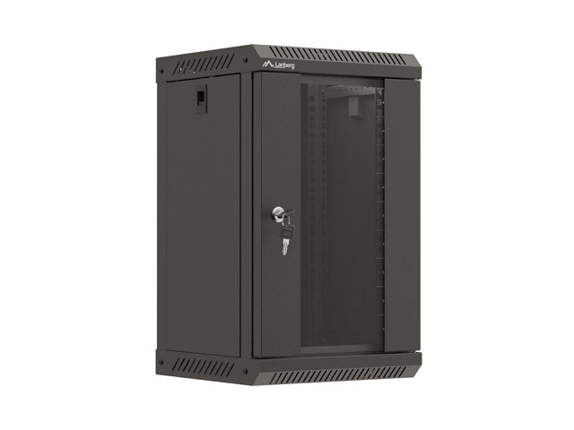 Шкаф за техника - Rack Lanberg rack cabinet 10" wall-mount 9U-300x300 (flat pack) with glass door blackна ниска цена с бърза доставка - BestPC.BG
