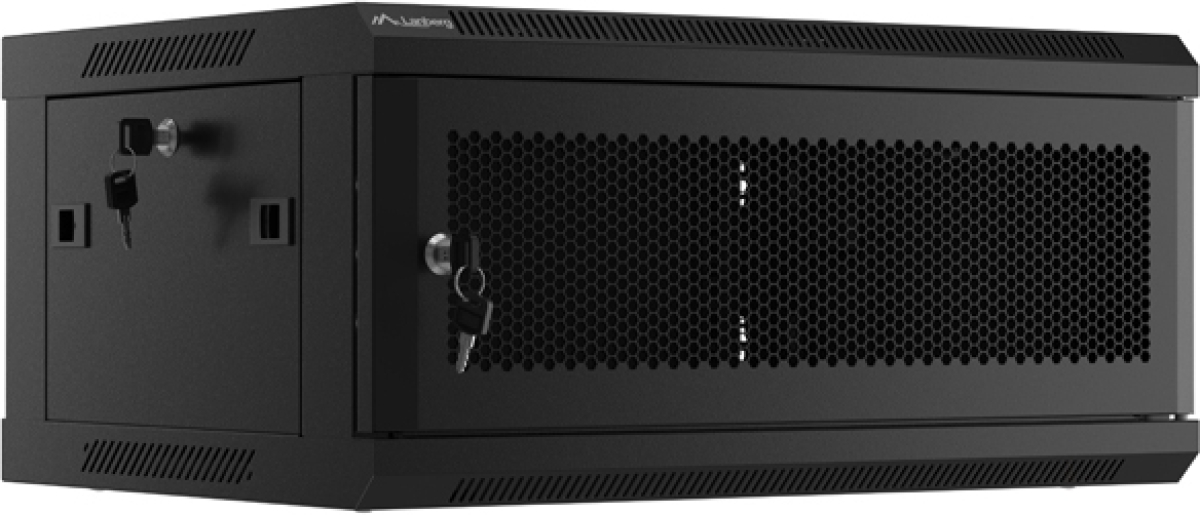 Шкаф за техника - Rack Lanberg rack cabinet 19" wall-mount 4U-600x450 with perforated door black (flat pack)на ниска цена с бърза доставка - BestPC.BG